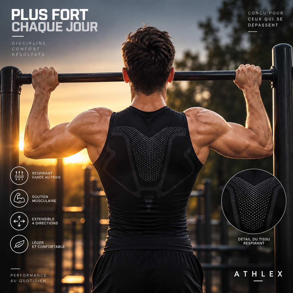 Débardeur de compression ATHLEX noir pour homme – effet gainant